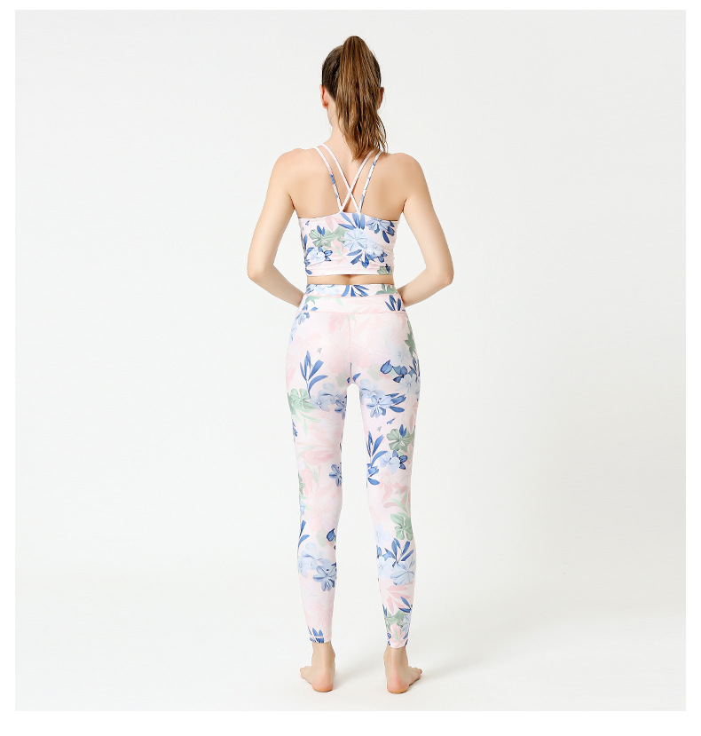Quick-drying tight printed yoga pants with beautiful back sports vest set